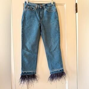 Le Superbe Cropped Straight Leg jeans  w Ostrich Feathers 26 NWOT